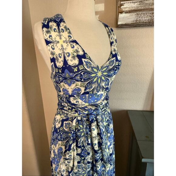 Vanessa Virginia Floral V-Neck Sleeveless Tie Waist Maxi Dress Blue White Small - Picture 8 of 16